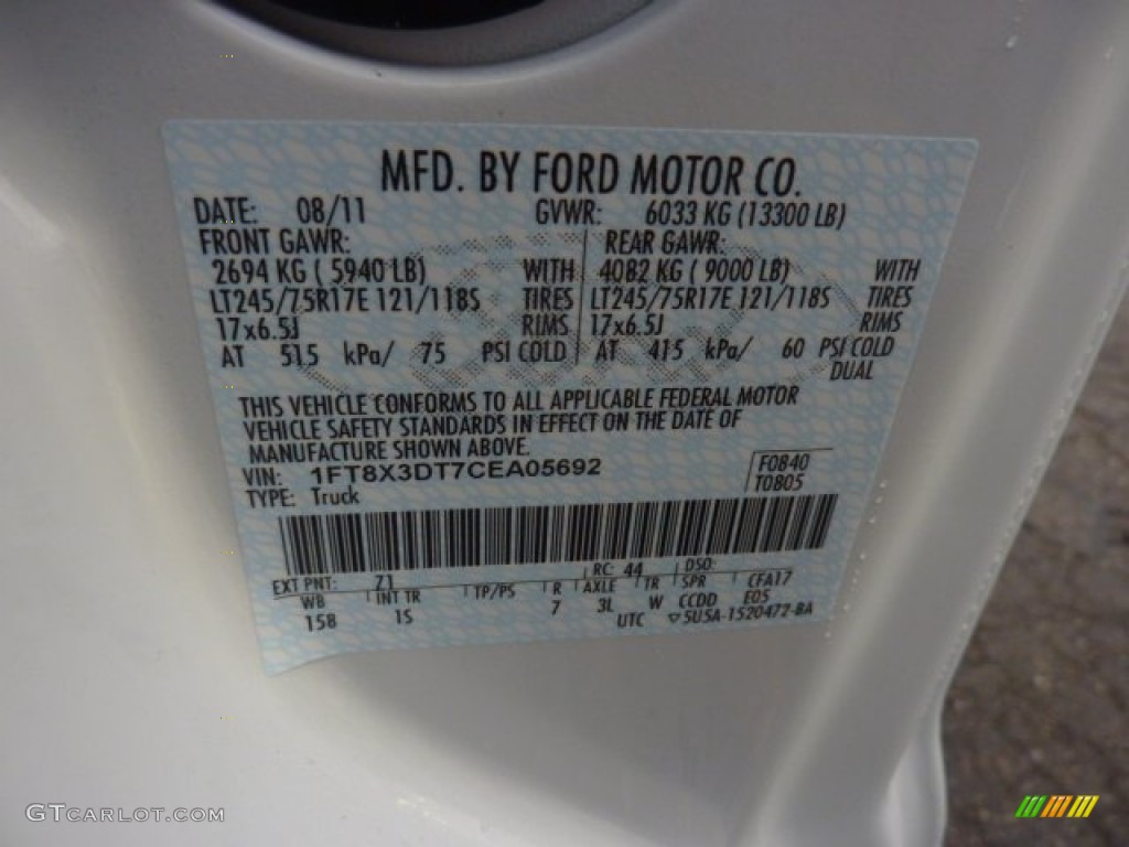 2012 F350 Super Duty Color Code Z1 for Oxford White Photo #54504926