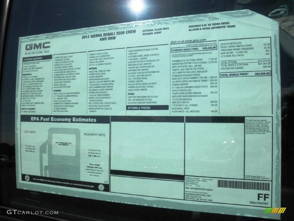 2012 GMC Sierra 3500HD Denali Crew Cab 4x4 Dually Window Sticker Photo #54514400