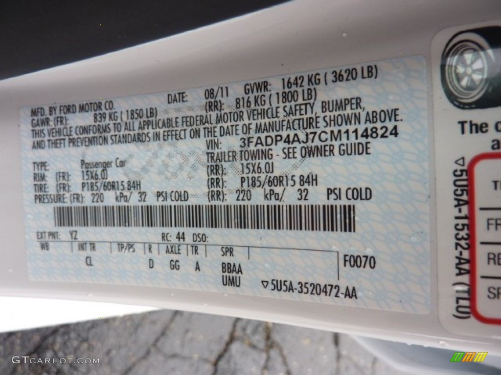 2012 Fiesta Color Code YZ for Oxford White Photo #54517111