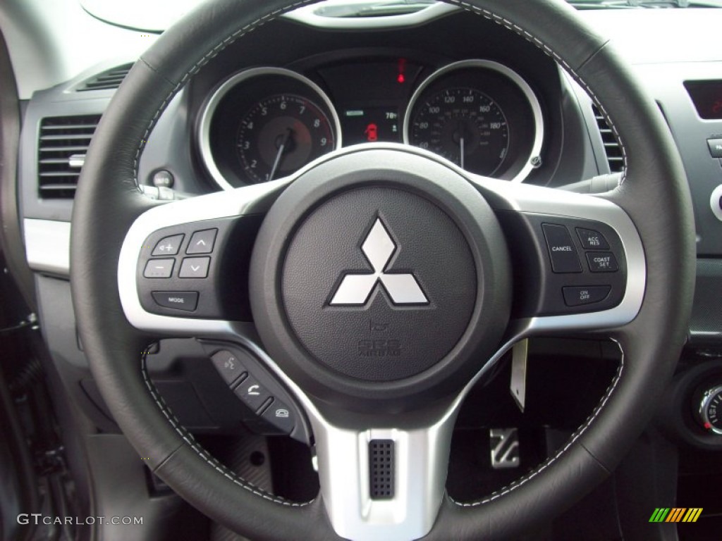 2011 Mitsubishi Lancer Evolution GSR Black Steering Wheel Photo #54528782
