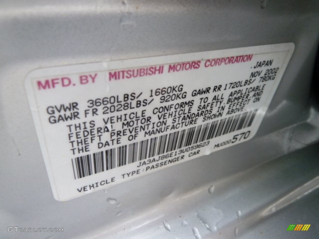 2003 Mitsubishi Lancer OZ Rally Info Tag Photo #54531563