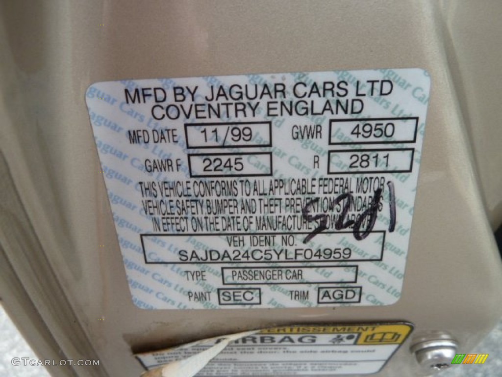 2000 Jaguar XJ Vanden Plas Color Code Photos