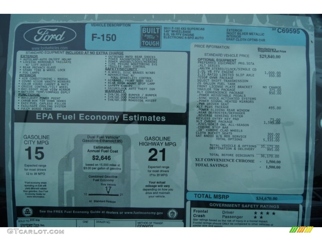 2011 Ford F150 XLT SuperCab Window Sticker Photo #54542906