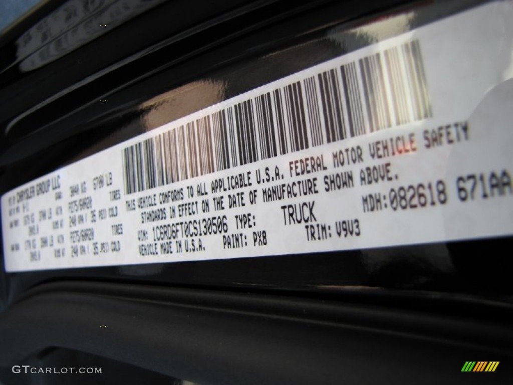 2012 Ram 1500 Color Code PX8 for Black Photo #54545673
