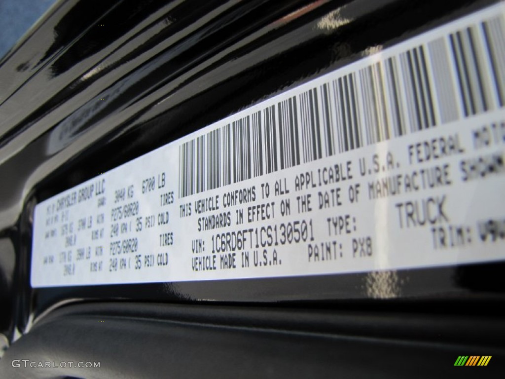2012 Ram 1500 Color Code PX8 for Black Photo #54546378