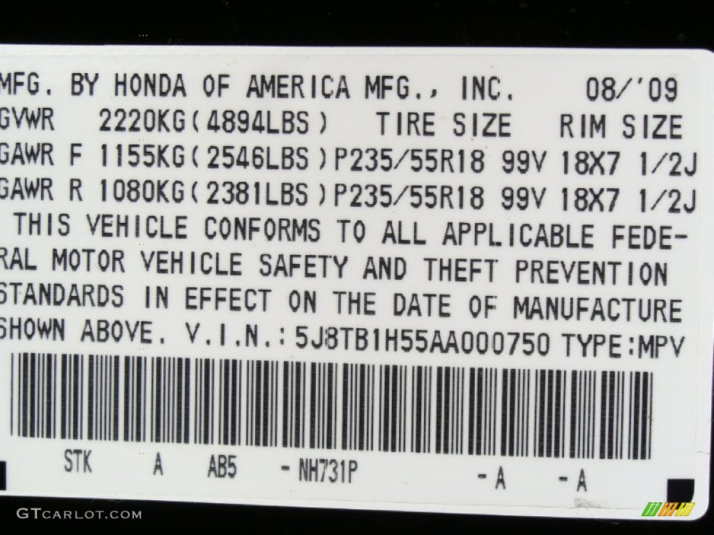 2010 RDX Color Code NH731P for Crystal Black Pearl Photo #54548334