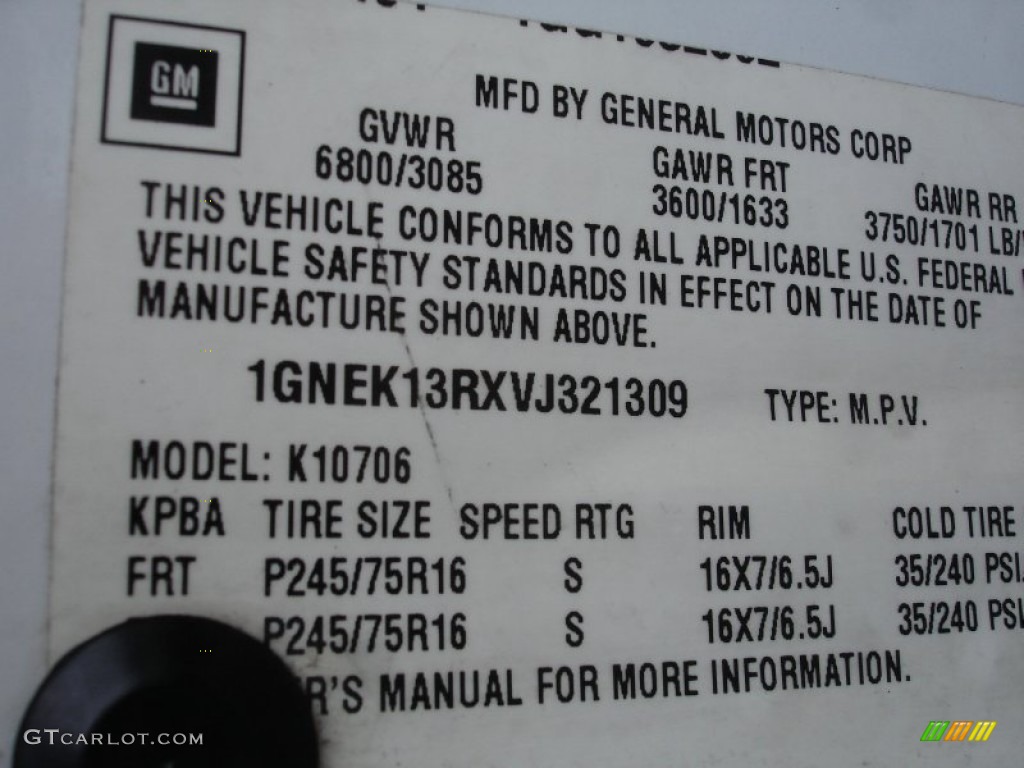 1997 Chevrolet Tahoe LS 4x4 Info Tag Photo #54550905