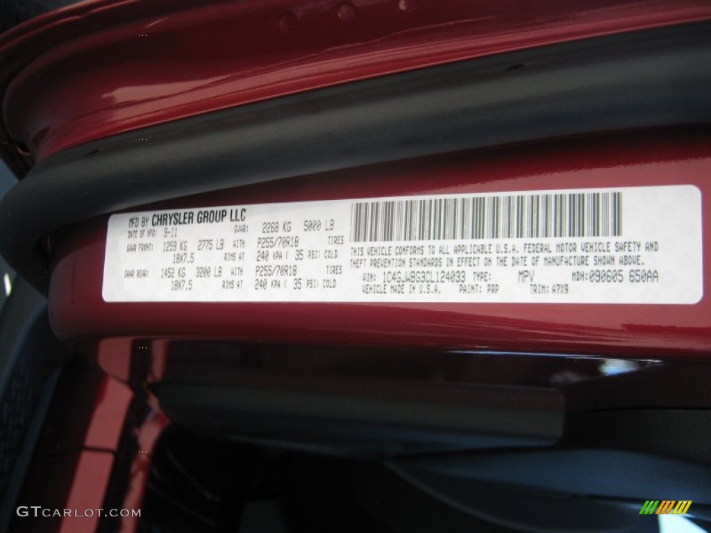 2012 Wrangler Color Code PRP for Deep Cherry Red Crystal Pearl Photo #54551718