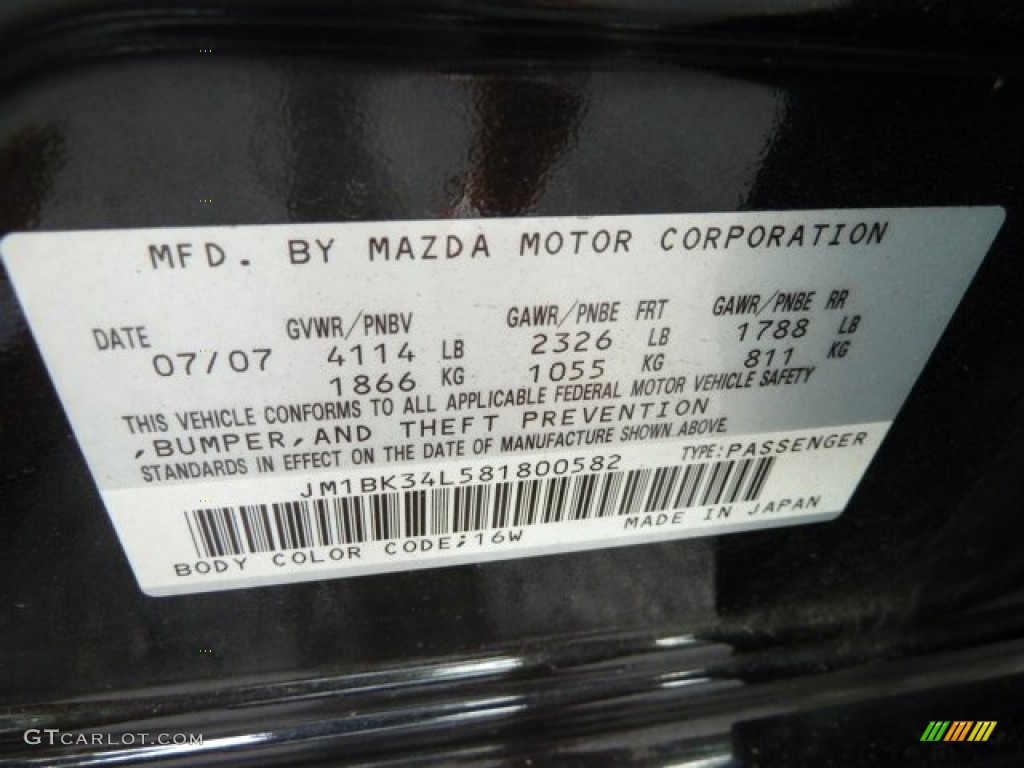 2008 MAZDA3 Color Code 16W for Black Mica Photo #54558648