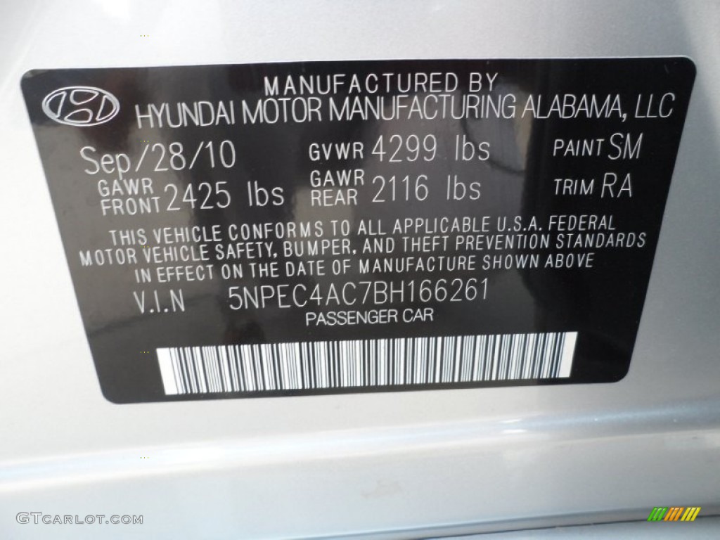 2011 Sonata SE - Radiant Silver / Gray photo #49