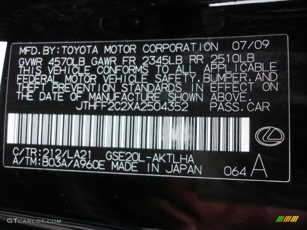 2010 IS Color Code 212 for Obsidian Black Photo #54566661
