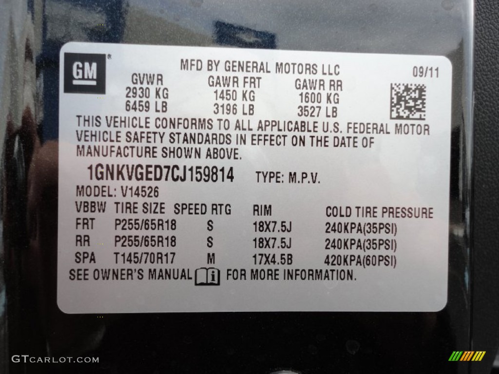 2012 Traverse LT AWD - Black Granite Metallic / Ebony photo #20