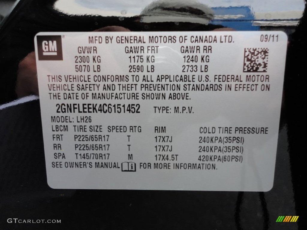 2012 Chevrolet Equinox LT AWD Info Tag Photo #54576459