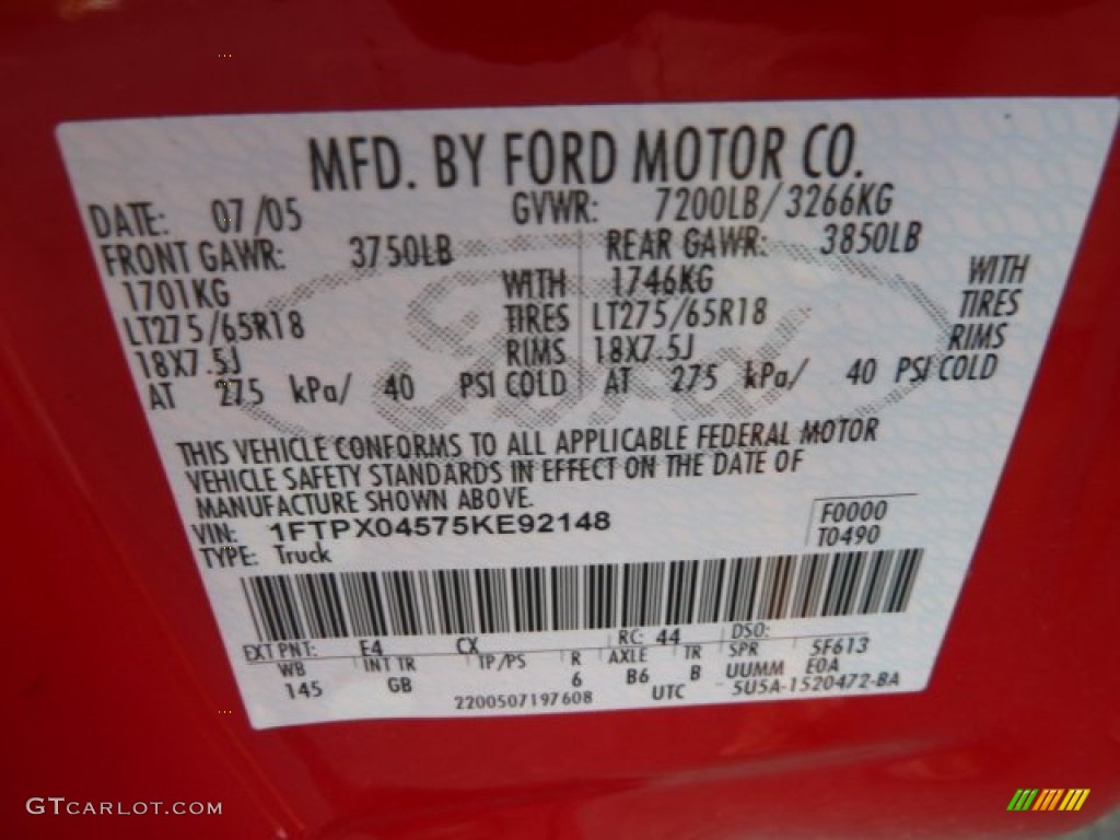 2005 F150 Color Code E4 for Bright Red Photo #54579017
