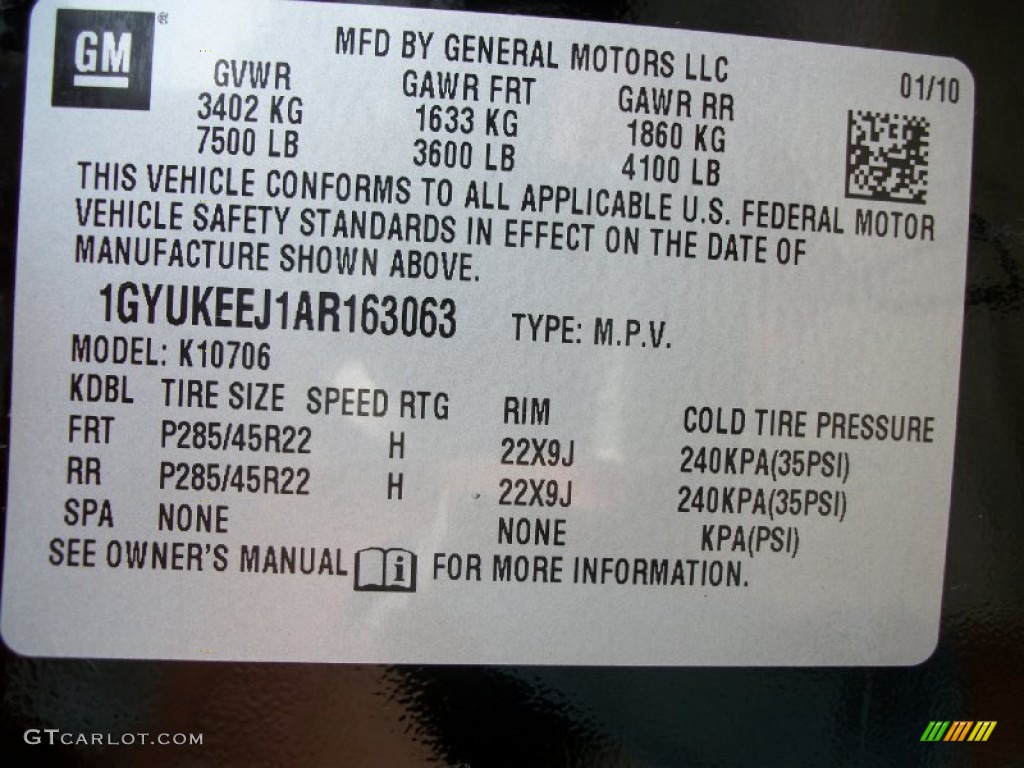 2010 Cadillac Escalade Hybrid AWD Info Tag Photos