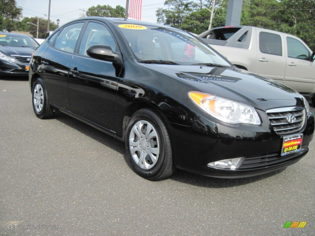 2009 Elantra GLS Sedan - Black Pearl / Beige photo #4