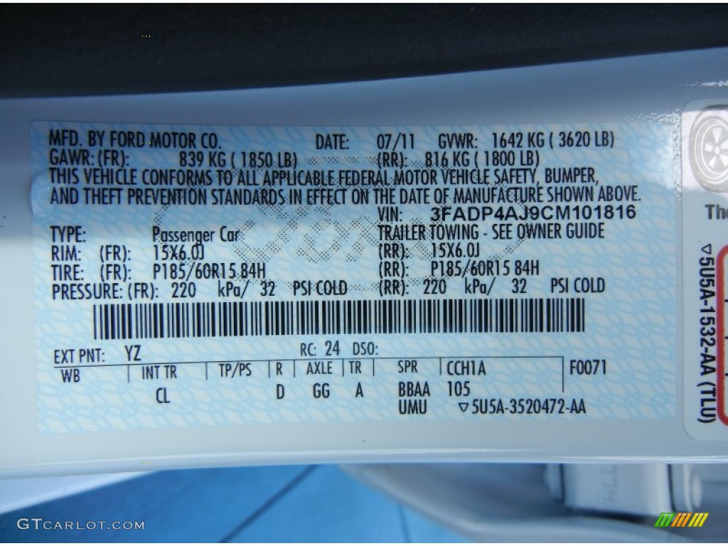 2012 Fiesta Color Code YZ for Oxford White Photo #54580754