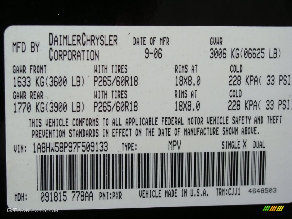 2007 Aspen Color Code PXR for Brilliant Black Crystal Pearl Photo #54582857