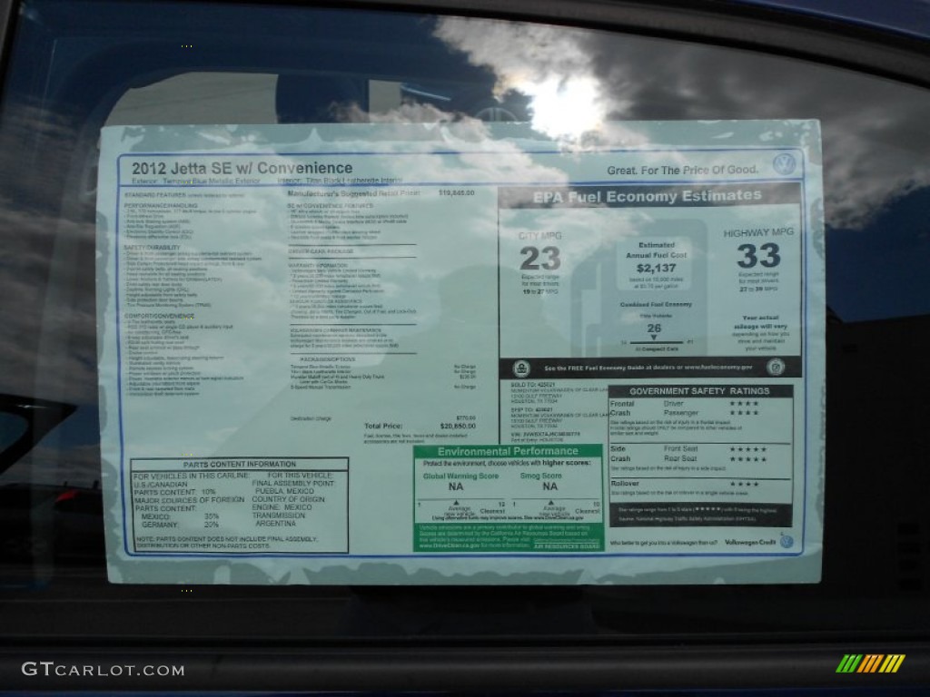 2012 Volkswagen Jetta SE Sedan Window Sticker Photo #54585629
