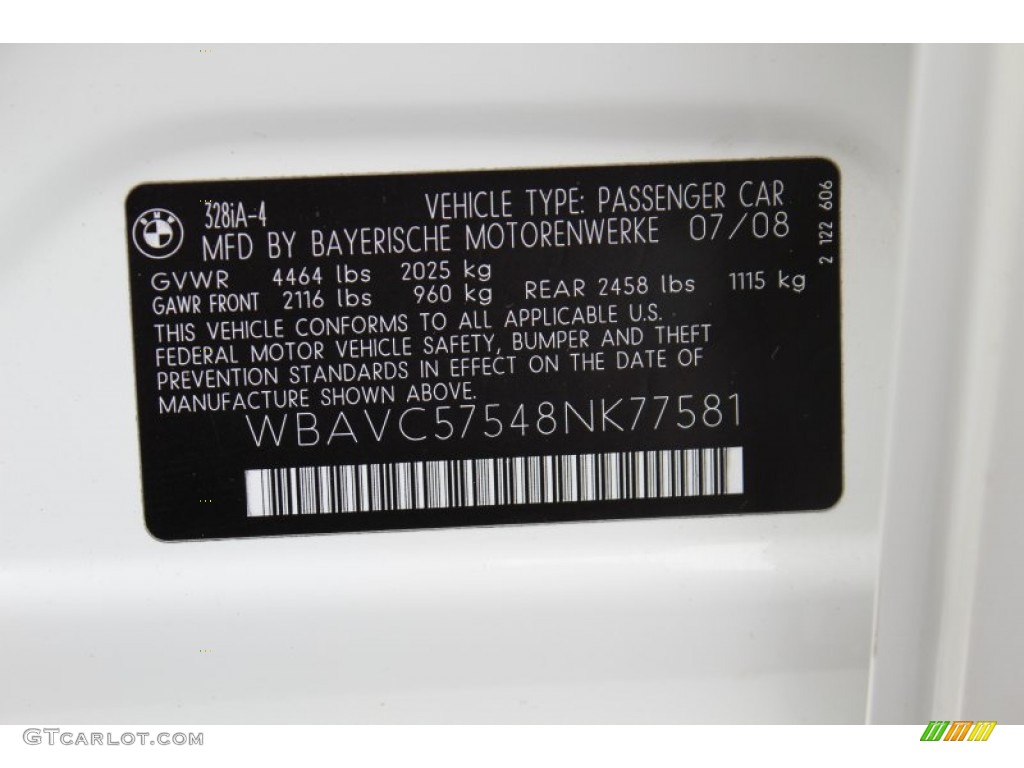 2008 BMW 3 Series 328i Sedan Info Tag Photo #54586581