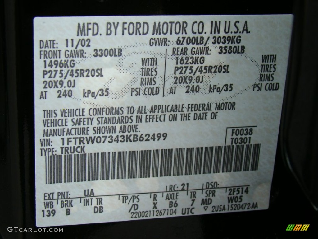 2003 F150 Color Code UA for Black Photo #54612801