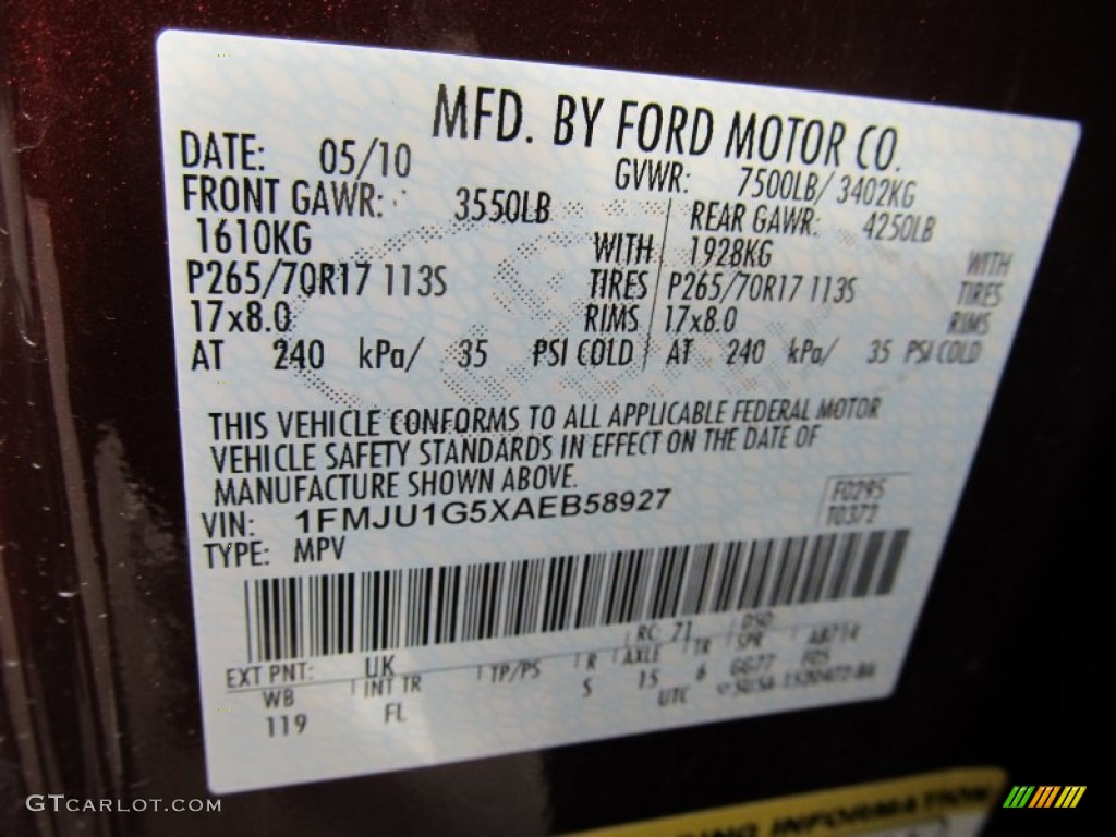 2010 Ford Expedition XLT 4x4 Color Code Photos