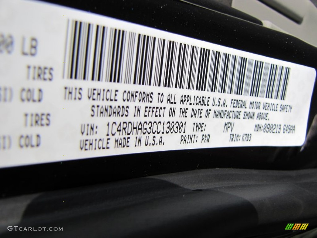 2012 Durango Color Code PXR for Brilliant Black Crystal Pearl Photo #54628443