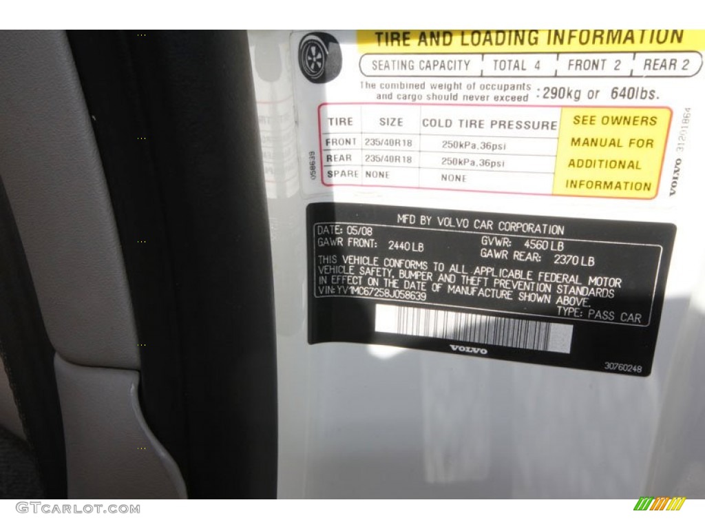 2008 Volvo C70 T5 Info Tag Photo #54631209