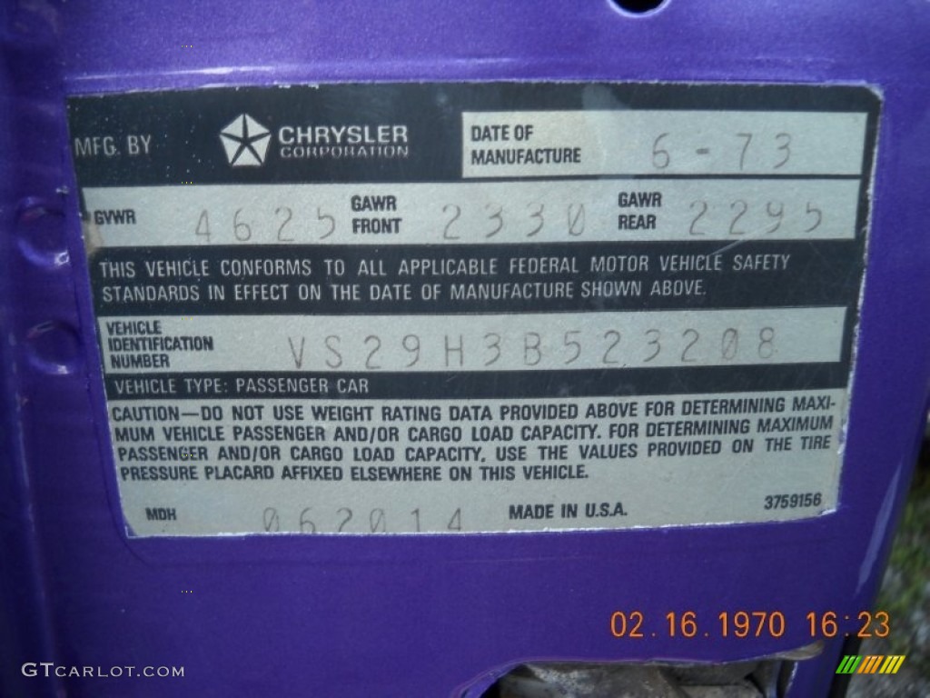 1973 Plymouth Duster 340 Info Tag Photo #54634404