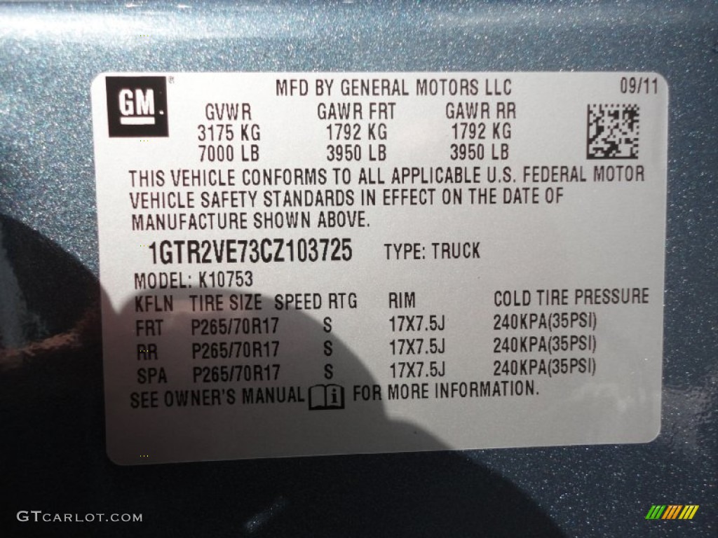 2012 GMC Sierra 1500 SLE Extended Cab 4x4 Info Tag Photo #54638433