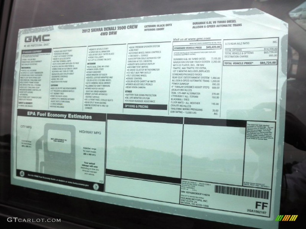 2012 GMC Sierra 3500HD Denali Crew Cab 4x4 Dually Window Sticker Photo #54640209