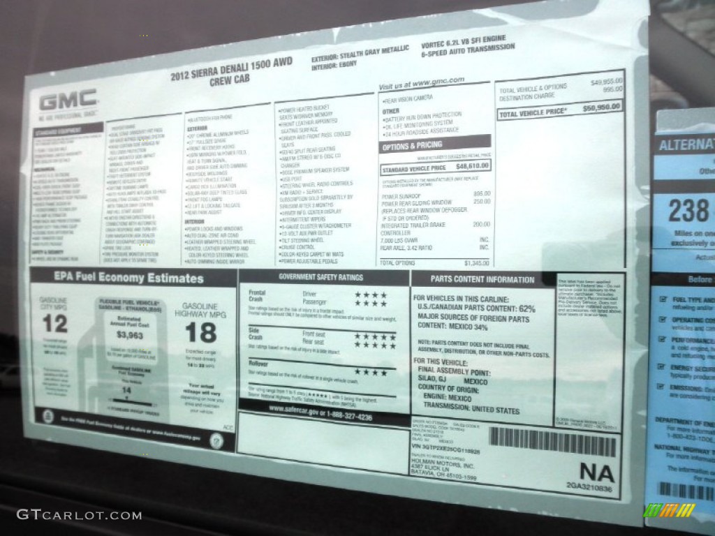 2012 GMC Sierra 1500 Denali Crew Cab 4x4 Window Sticker Photo #54640422