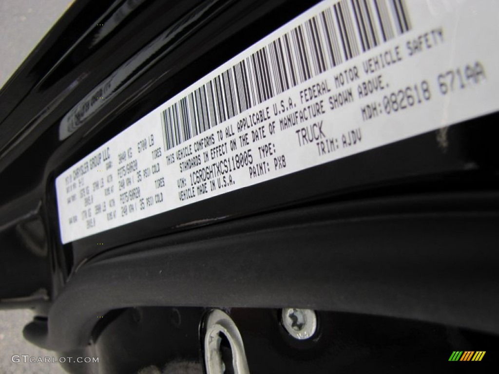 2012 Ram 1500 Color Code PX8 for Black Photo #54644496