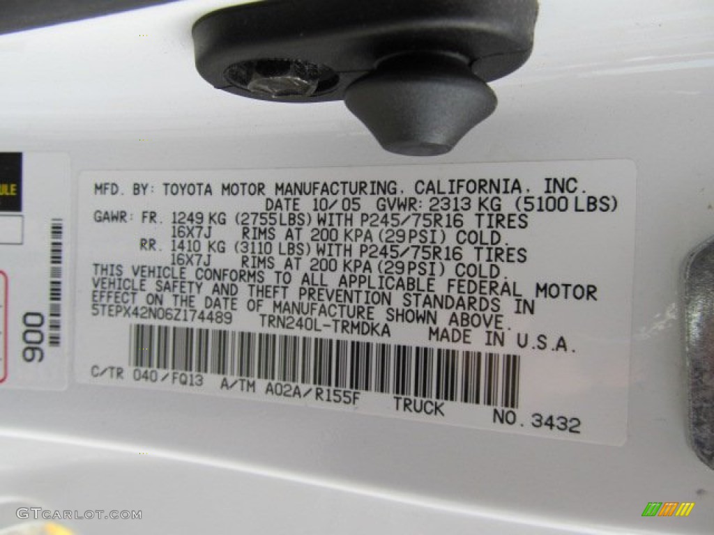2006 Toyota Tacoma Regular Cab 4x4 Color Code Photos