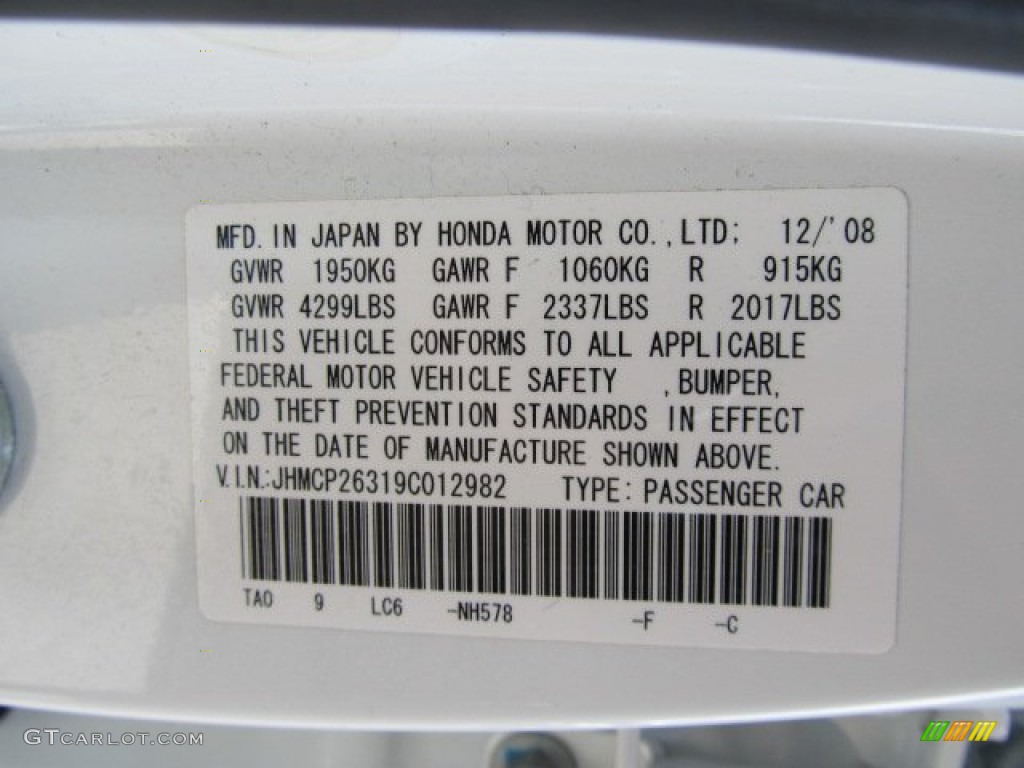 2009 Honda Accord LX Sedan Color Code Photos