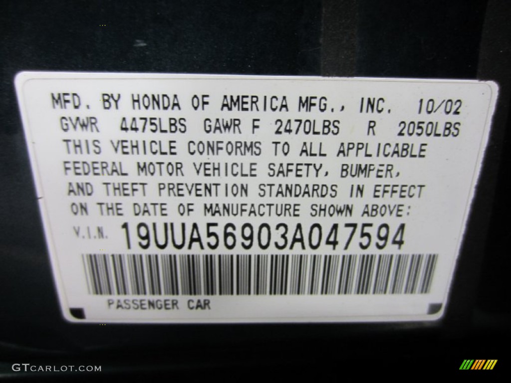 2003 Acura TL 3.2 Type S Info Tag Photo #54659256