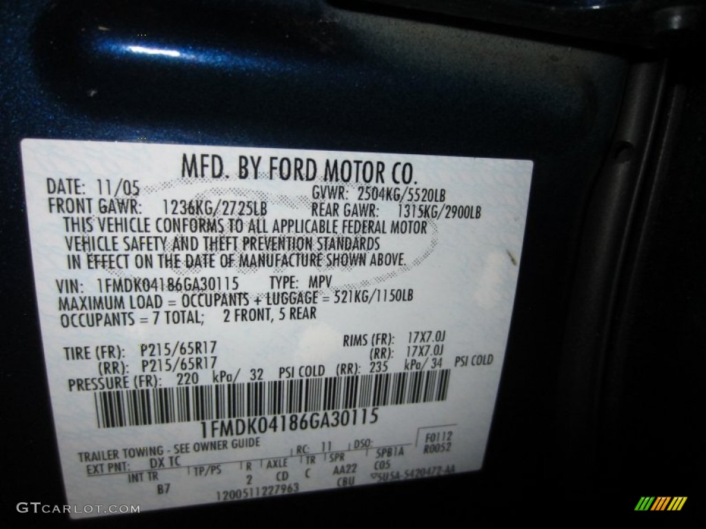 2006 Ford Freestyle SE AWD Color Code Photos
