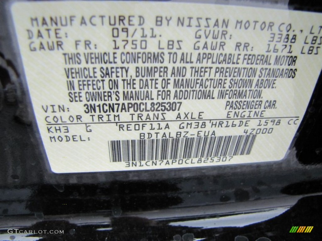2012 Versa Color Code KH3 for Super Black Photo #54666911
