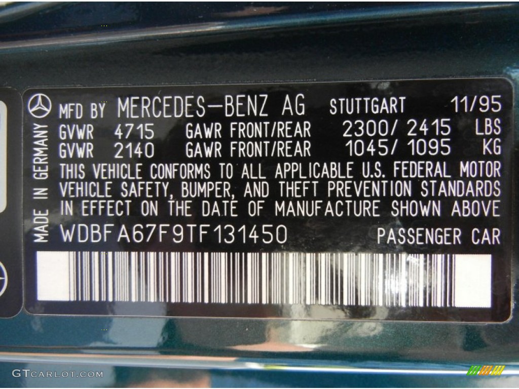 1996 Mercedes-Benz SL 500 Roadster Info Tag Photo #54666927