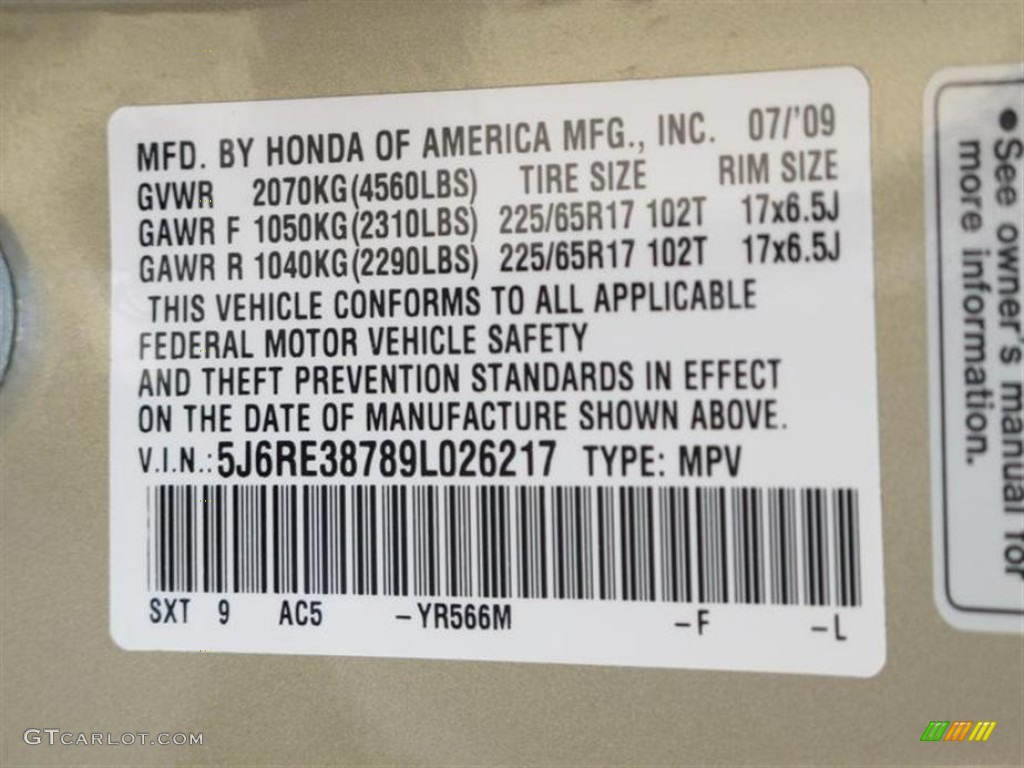 2009 CR-V EX-L - Borrego Beige Metallic / Ivory photo #19