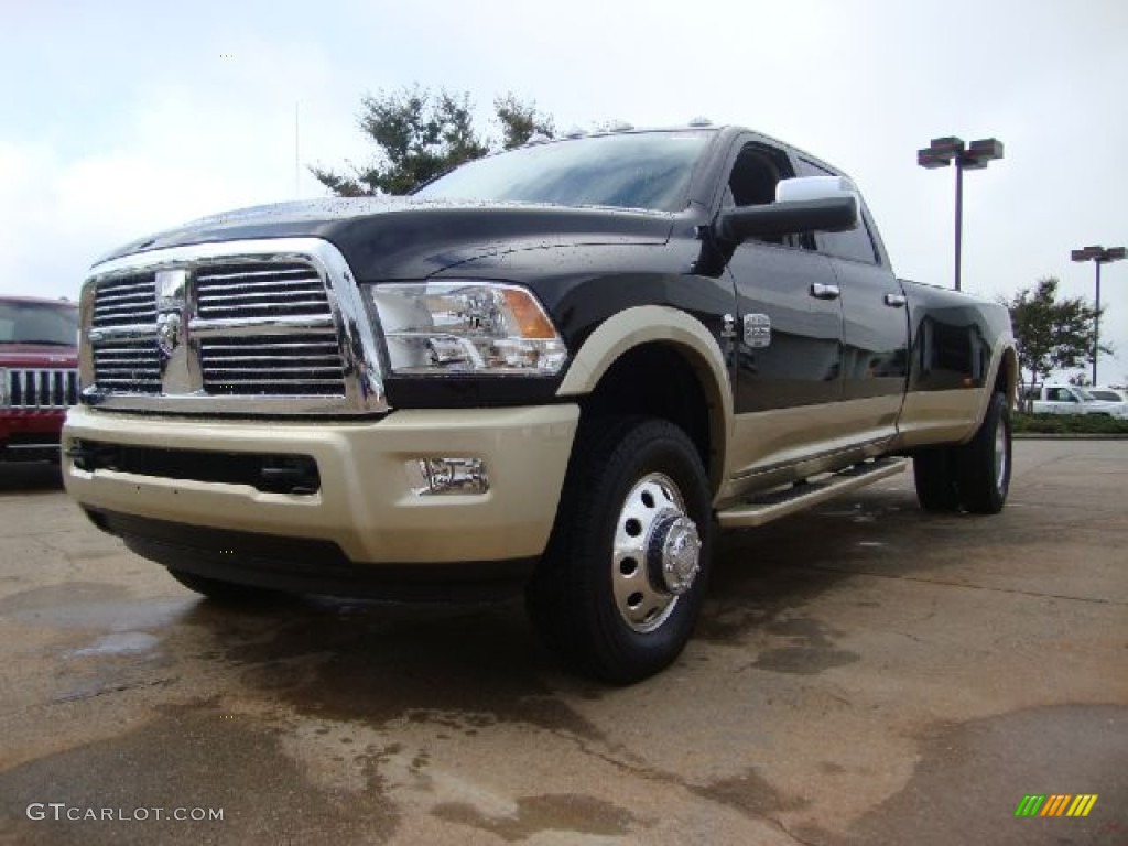 2012 Ram 3500 HD Laramie Longhorn Crew Cab 4x4 Dually - Black / Light Pebble Beige/Bark Brown photo #1