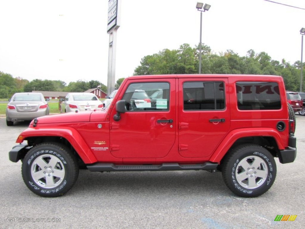 Flame Red 2012 Jeep Wrangler Unlimited Sahara 4x4 Exterior Photo #54682461