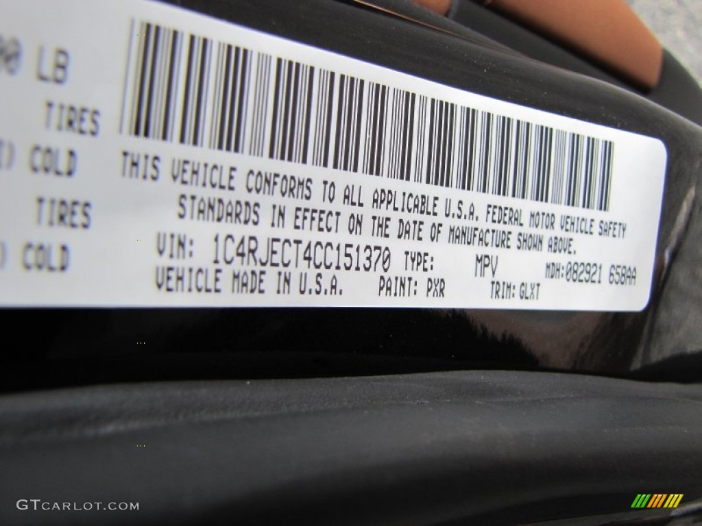 2012 Grand Cherokee Color Code PXR for Brilliant Black Crystal Pearl Photo #54682842