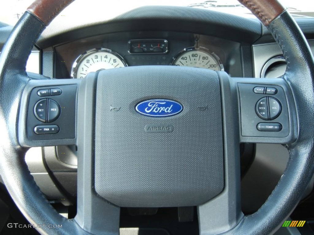 2008 Ford Expedition EL Eddie Bauer Charcoal Black/Chaparral Leather Steering Wheel Photo #54686381
