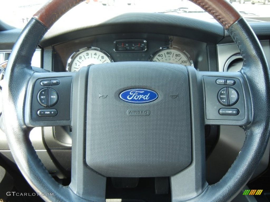 2008 Ford Expedition EL Eddie Bauer Charcoal Black/Chaparral Leather Steering Wheel Photo #54686507