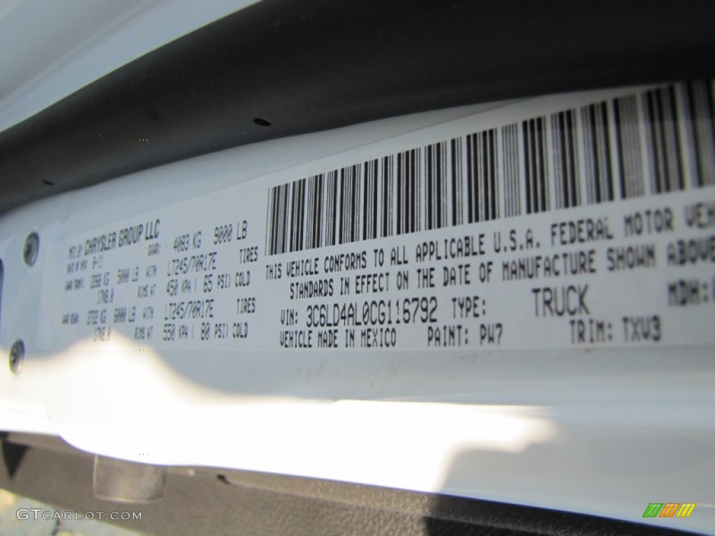 2012 Ram 2500 HD Color Code PW7 for Bright White Photo #54687445