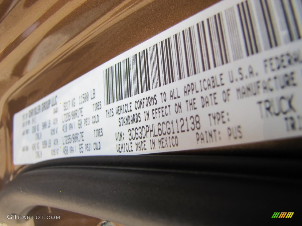 2012 Ram 3500 HD Color Code PUS for Saddle Brown Pearl Photo #54687568