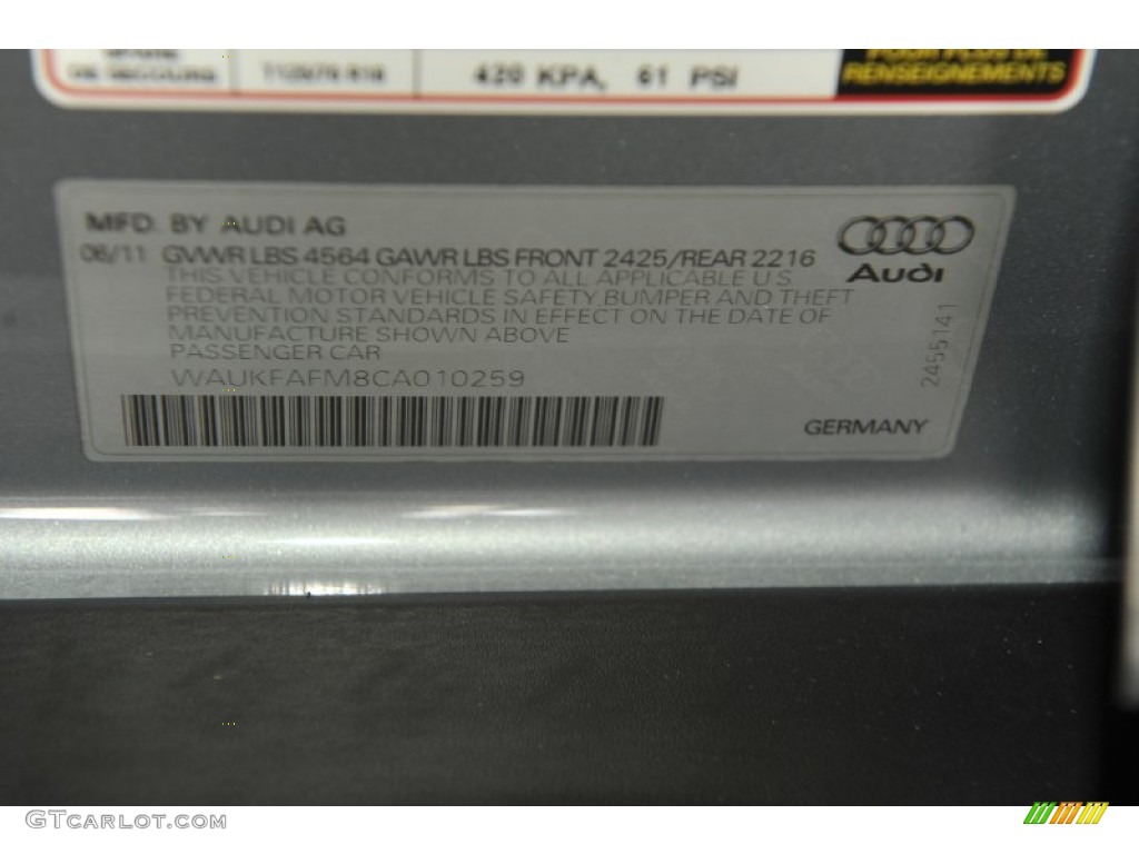 2012 Audi A3 2.0T Info Tag Photo #54688969