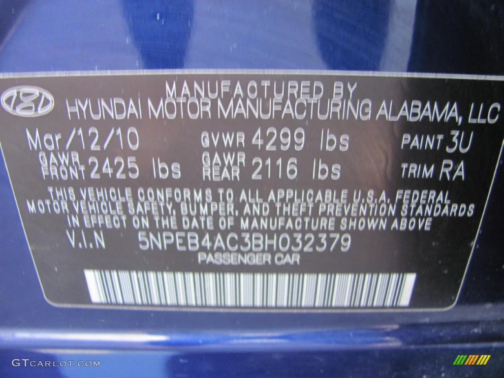 2011 Sonata GLS - Pacific Blue Pearl / Gray photo #22