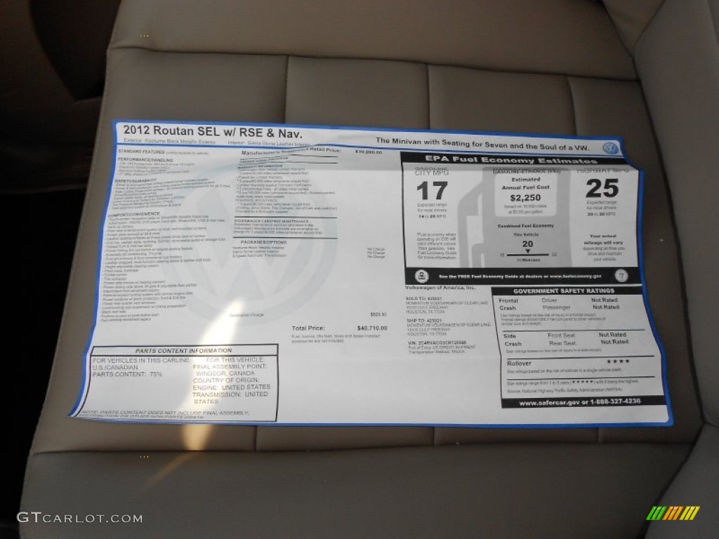 2012 Volkswagen Routan SEL Window Sticker Photo #54697822
